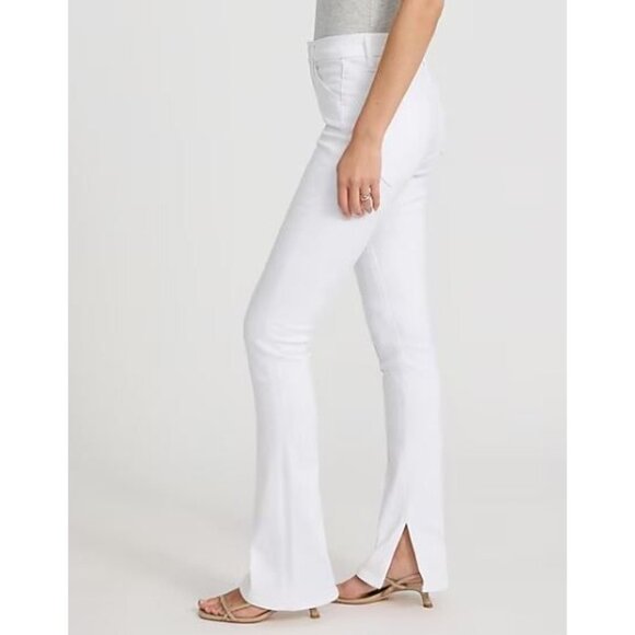 Express Skyscraper Bootcut Jeans Womens 14R Ankle Slit Mid Rise Pintuck White - Picture 2 of 16